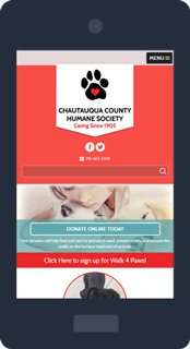 Mobile phone displaying the Chautauqua County Humane Society website