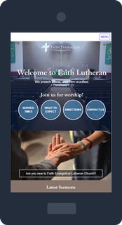 Mobile phone displaying the Faith Lutheran website