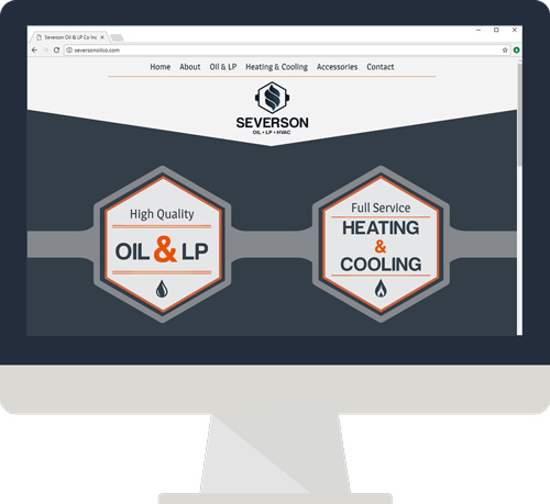 A desktop monitor showing the Severson Oil website